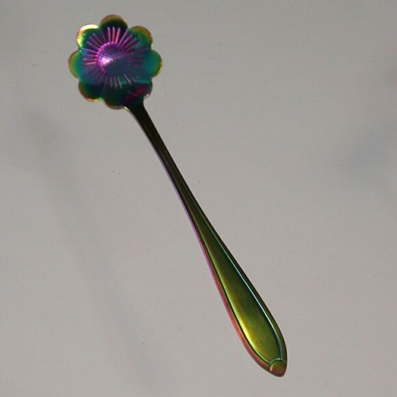 Flower Spoon Set Rainbow Color Stainless Steel Tableware Creative Coffee Spoons - Picture 9 of 10
